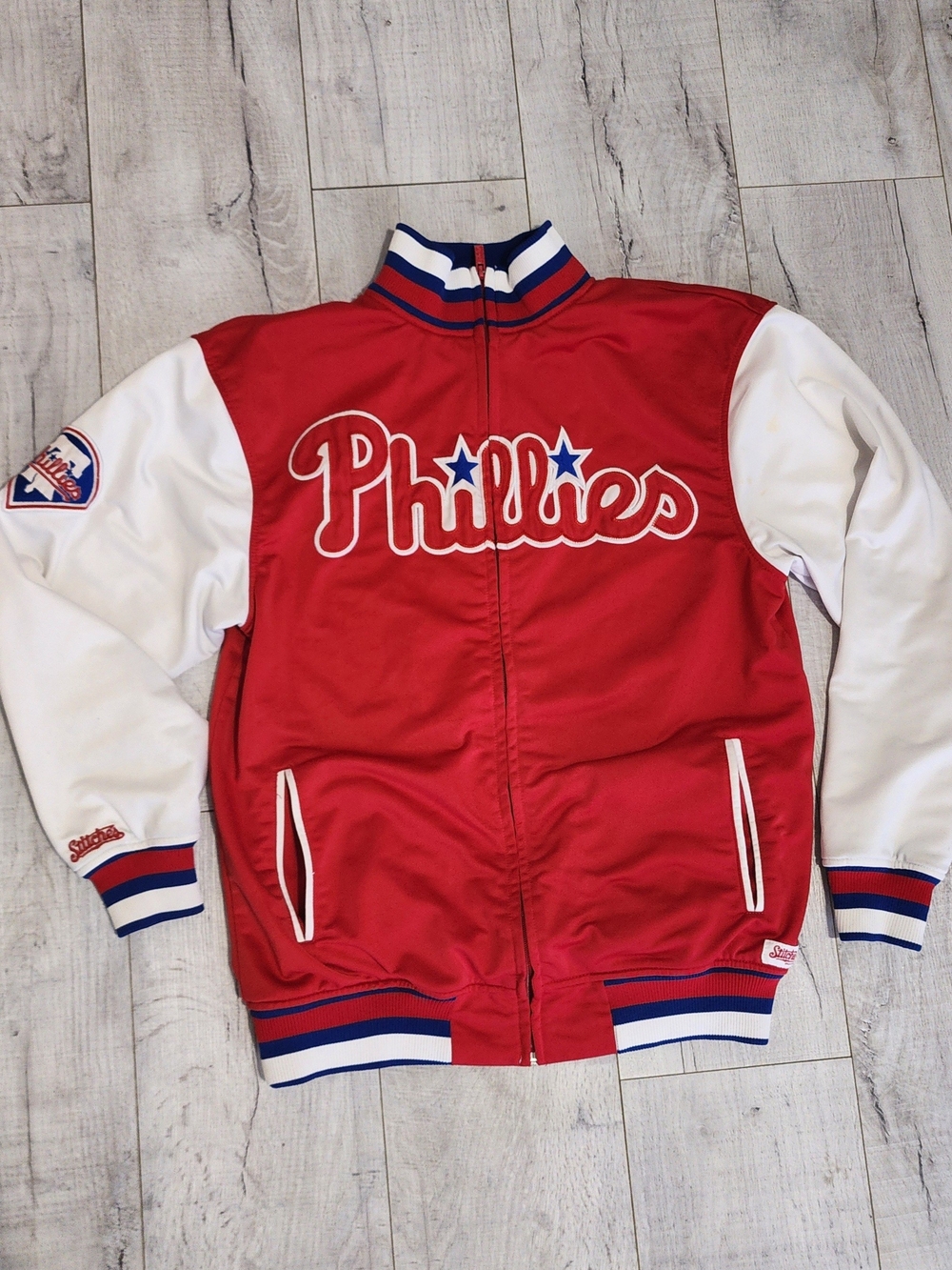 Vintage Y2K Philadelphia Phillies Stitches Track Jacket Red White Size M